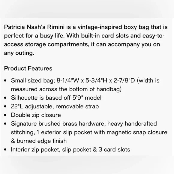 PATRICIA NASH RIMINI DOUBLE ZIP BOX SMALL LEATHER CROSSBODY - Picture 14 of 15